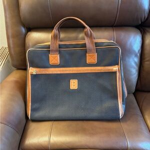 VTG Bally black and brown leather logo travel bag